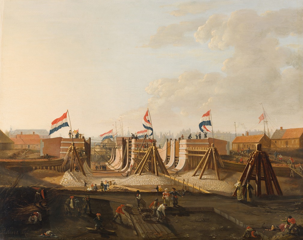 Petrus Kiers - The construction of the Oosterdokssluis, seen from the north