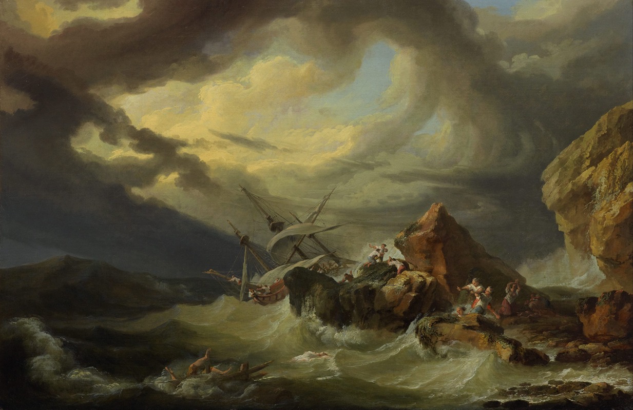 Philip James de Loutherbourg - A shipwreck off a rocky coast