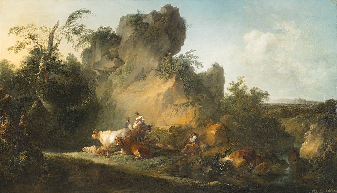 Philip James de Loutherbourg - Landscape with Figures and Animals