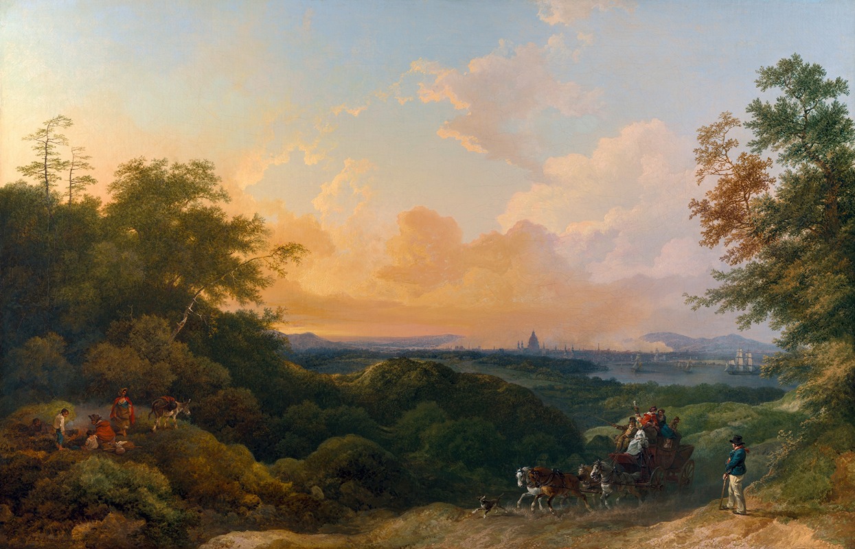 Philip James de Loutherbourg - The Evening Coach, London in the Distance