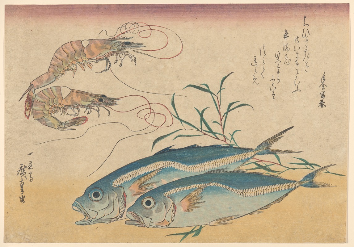 Andō Hiroshige - Kuruma Ebi, Aji Prawns, and Horse Mackerel