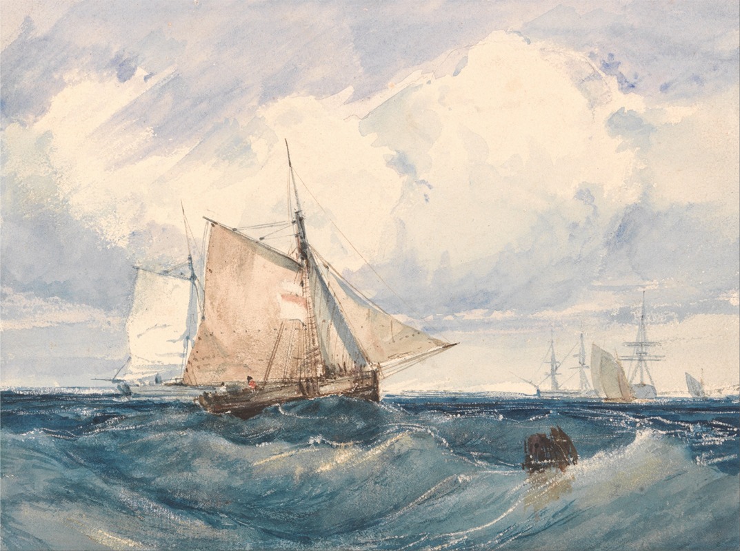 Richard Parkes Bonington - A Cutter and other shipping in a Breeze