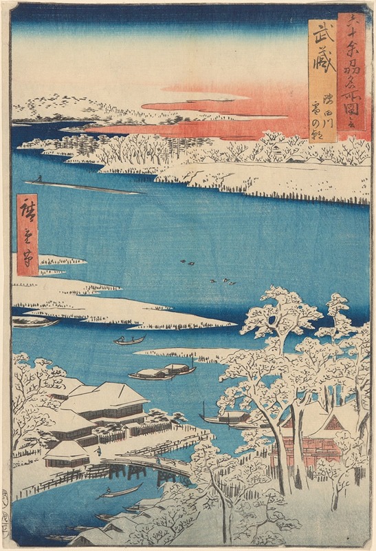 Andō Hiroshige - Snow Scene, Islet, River, Shore