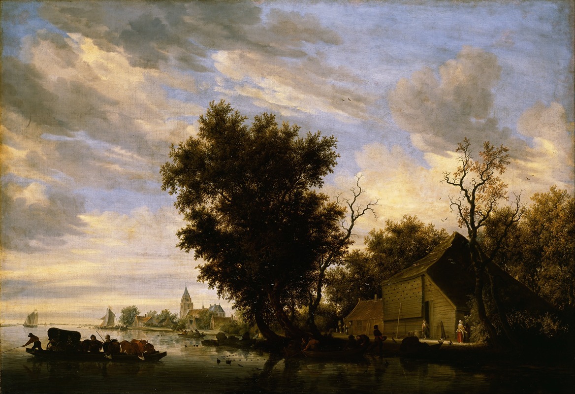 Jacob Salomonsz. van Ruysdael - River scene with ferry boat