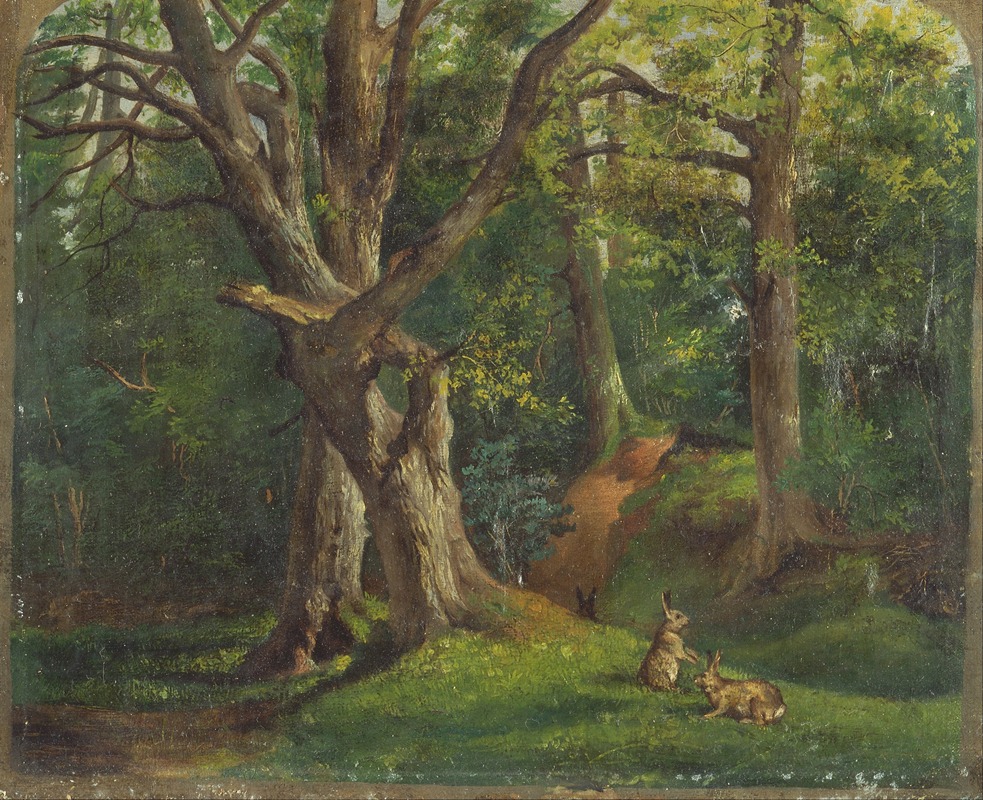 Sir Hubert von Herkomer - Woodland scene with rabbits