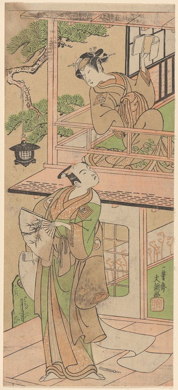 Bunchô Ippitsusai - Woman on Balcony and Passerby