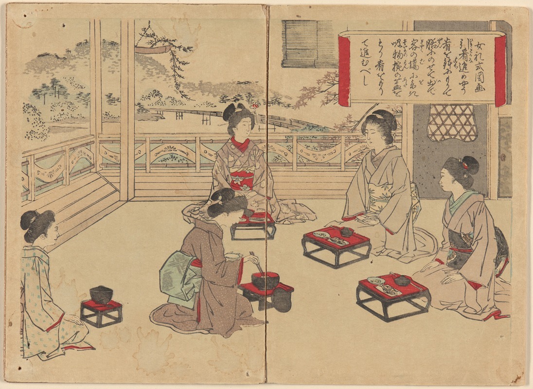 Bunkyu Sakura - Manner of Eating a Meal, from Pictures of Female Manners (Onna Reishiki Zuga)