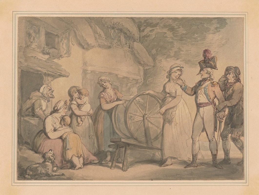 Thomas Rowlandson - Soldiers and villagers, outside a farmhouse