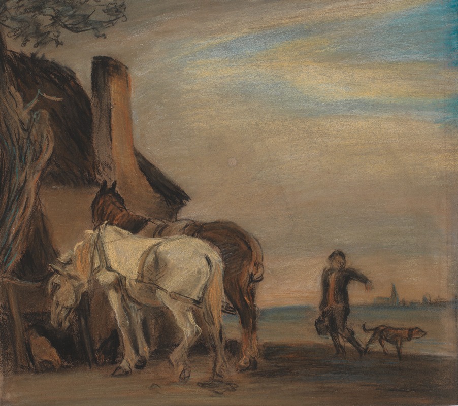 Theodor Philipsen - Karl, der bringer vand til to heste (kopi efter Paulus Potters maleri på Louvre)