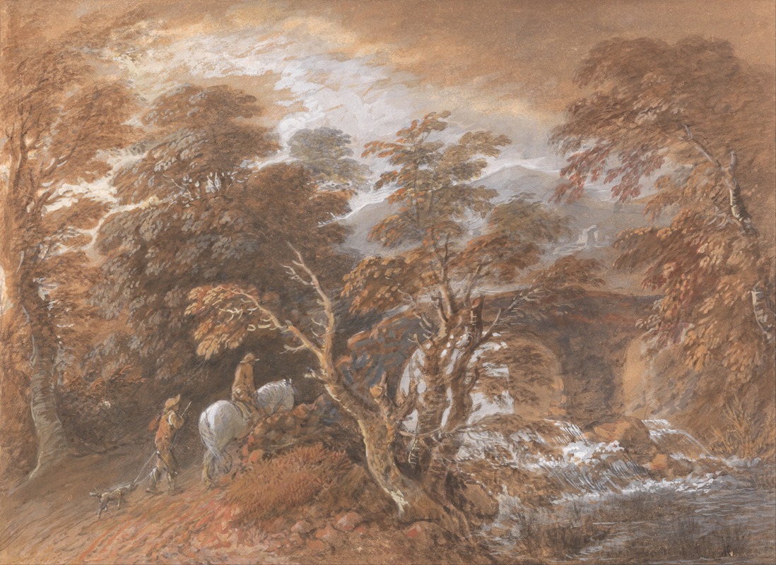 Thomas Gainsborough - Hilly Landscape with Figures Approaching a Bridge