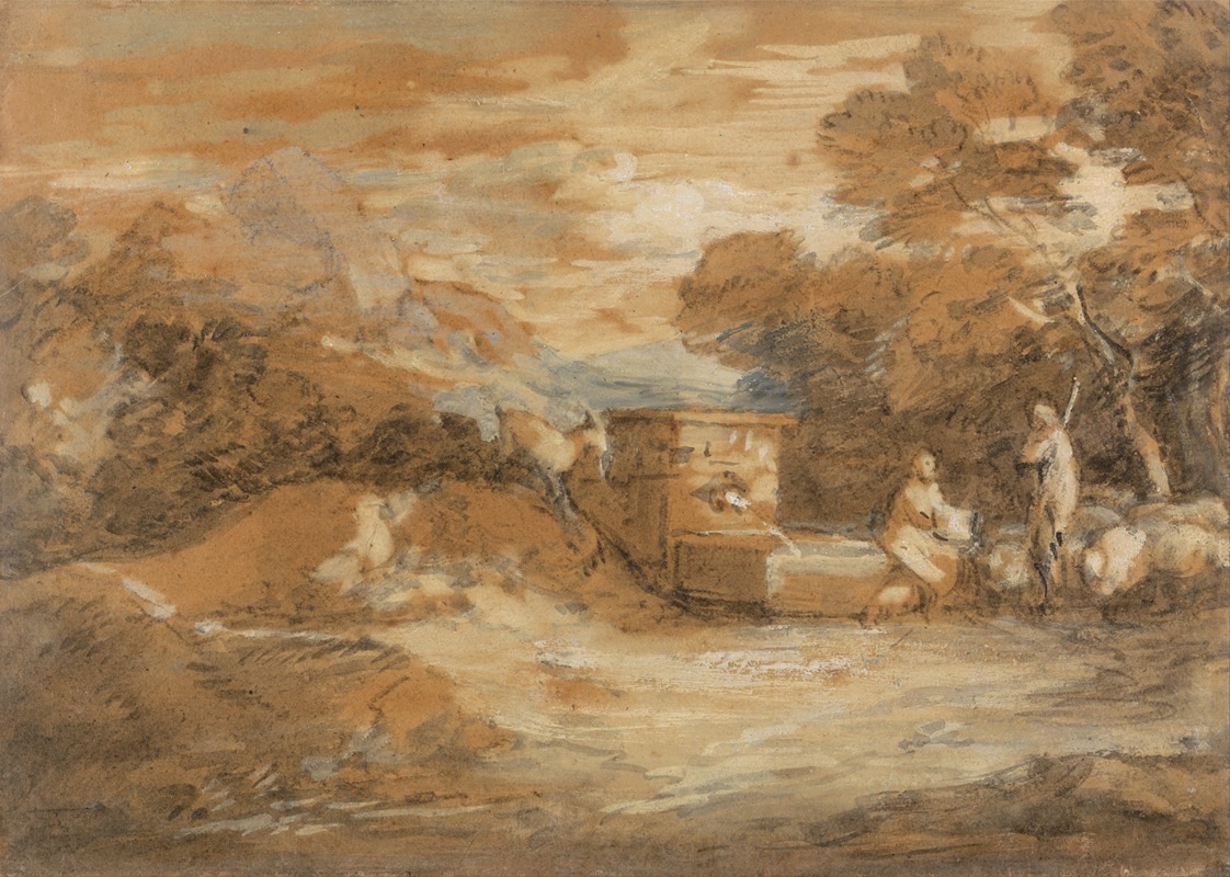 Thomas Gainsborough - Mountain Landscape with Figures, Sheep and Fountain