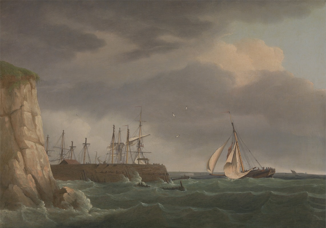 Thomas Whitcombe - A Ship Running into Harbour with Other Craft at a Jetty