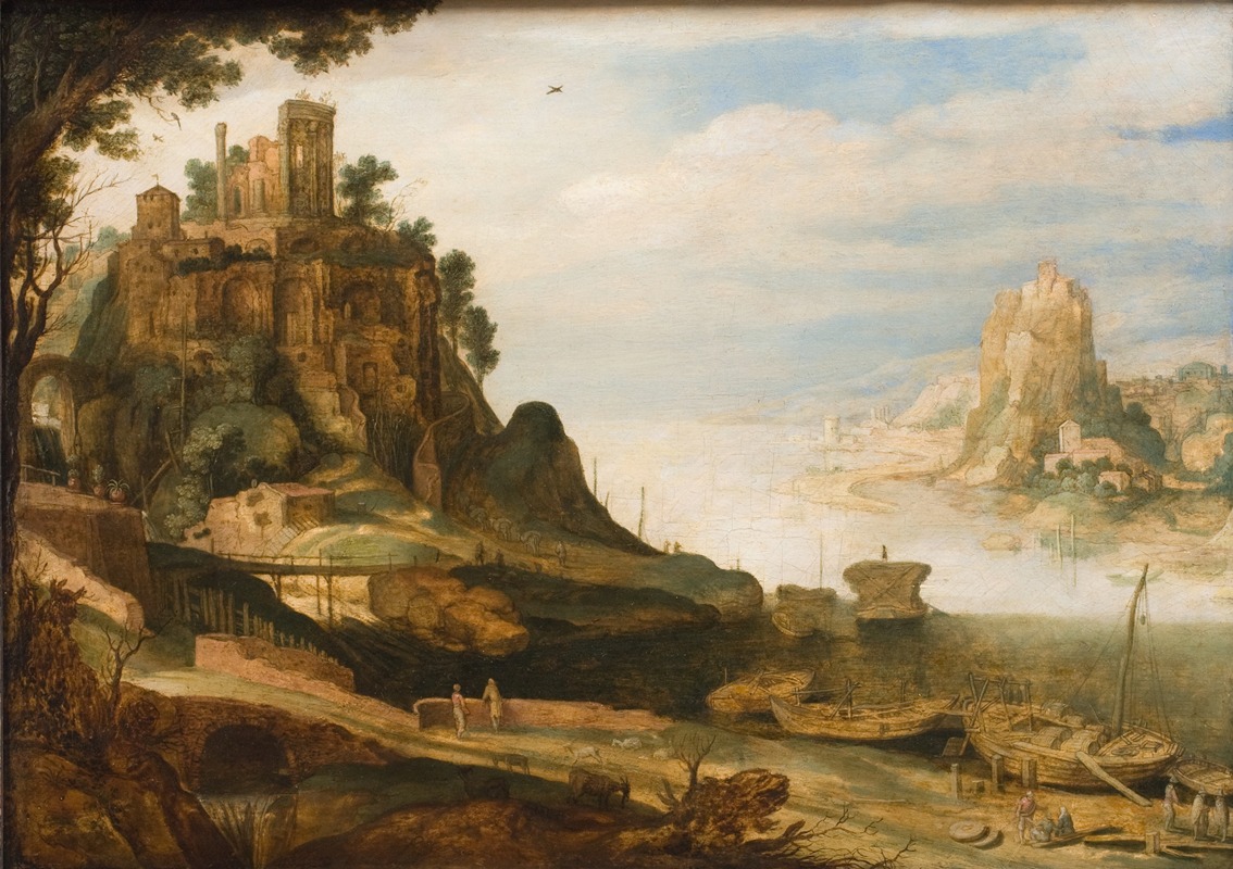 Willem van Nieulandt the younger - Coast Landscape with the so-called Temple of Sibyl at Tivoli