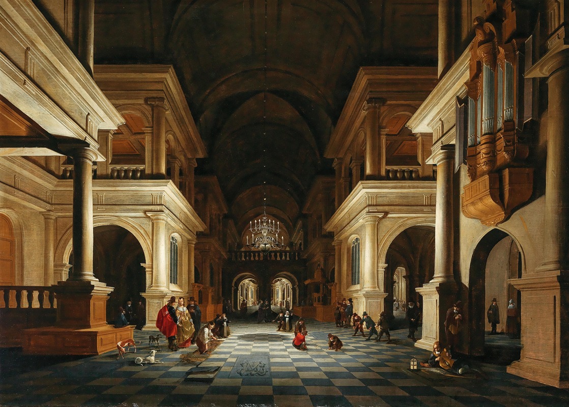 Anthonie de Lorme - The interior of a church with elegant figures