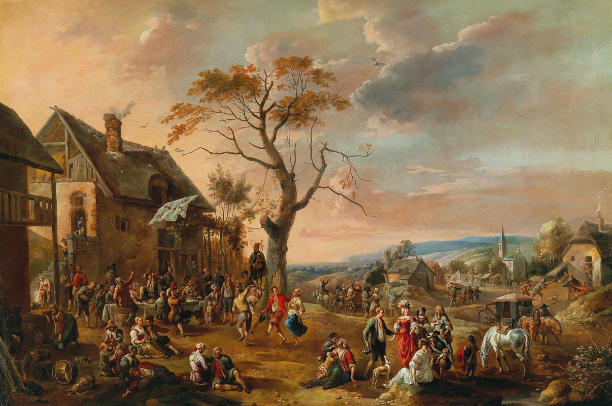Anton Goubau - A village scene (kermis) with dancing peasants