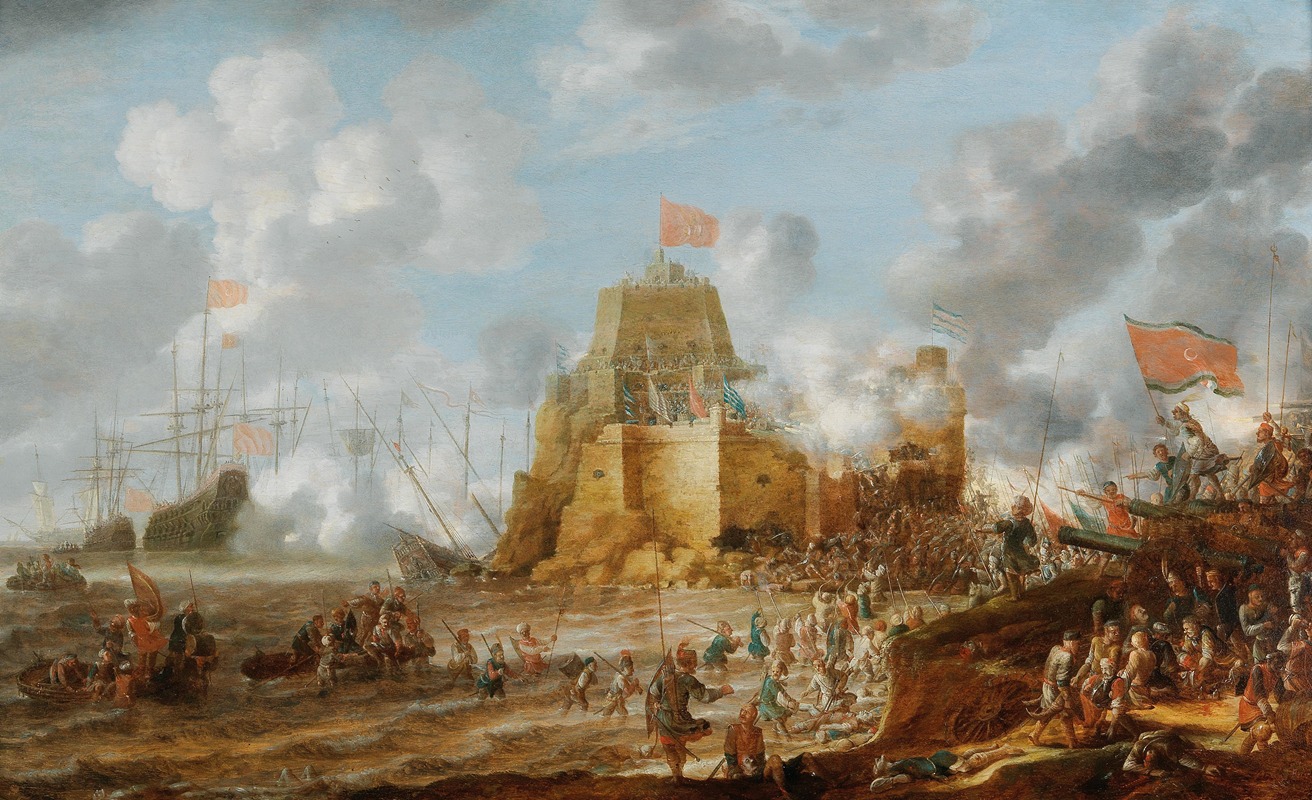Bonaventura Peeters the Elder - A coastal landscape with Turkish soldiers attacking a Christian fortress