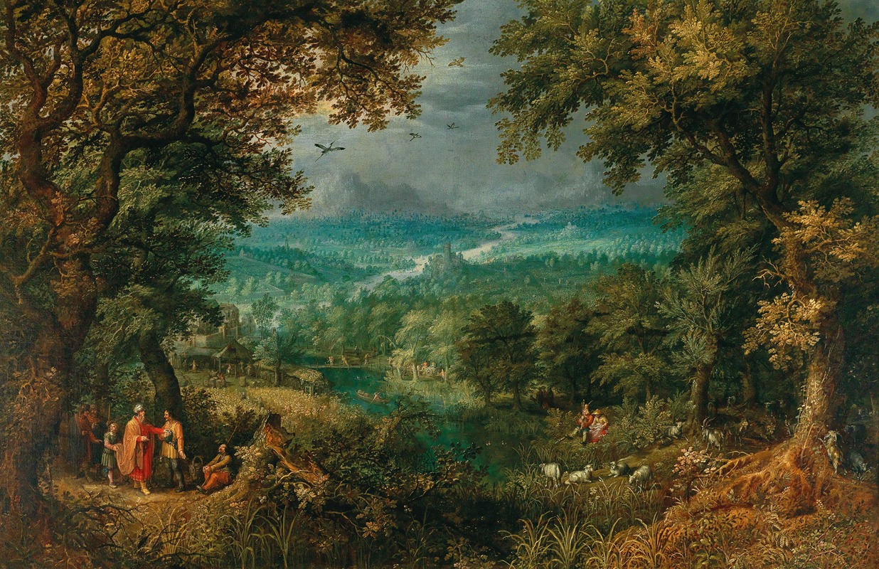 David Vinckboons - An extensive wooded landscape with biblical staffage