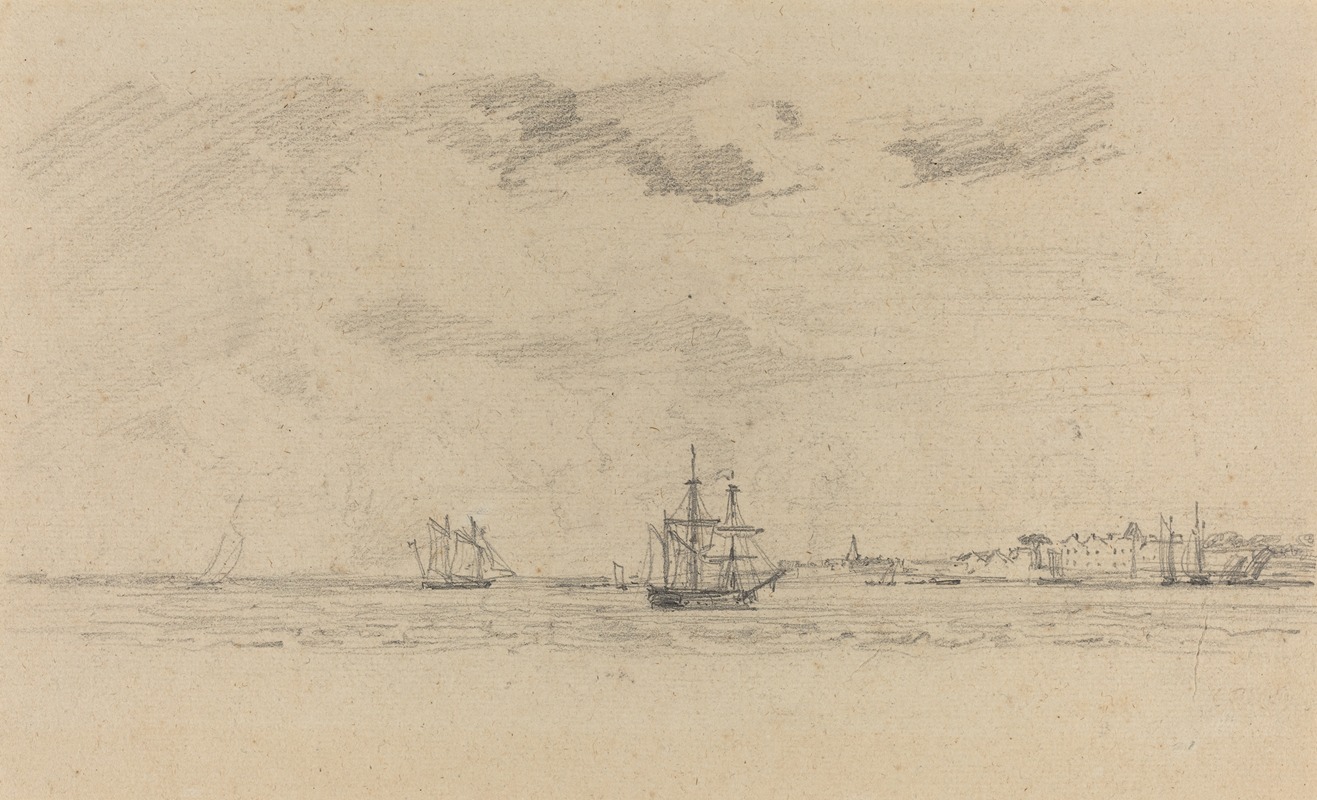 Eugène Boudin - Coastal Landscape with Shipping