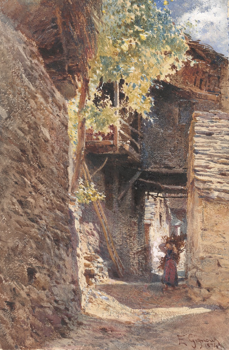 Eugenio Gignous - A Village Street in Northern Italy