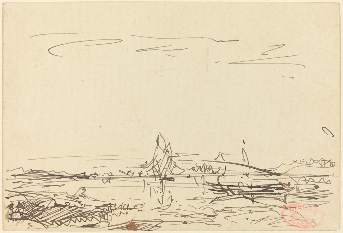 Félix Ziem - A Cove with a Sailboat