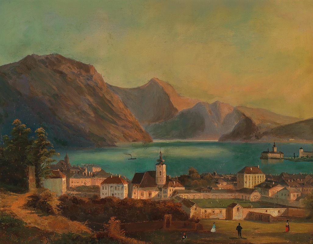 Ferdinand Lepie - A View of Gmunden, in the Background Schloss Orth