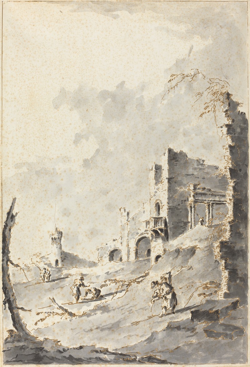 Giacomo Guardi - Capriccio of Classical Ruins with a Fortress