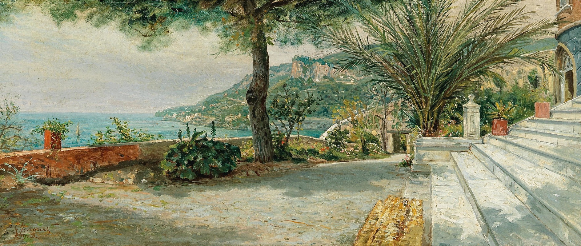 Giuseppe Ferrarini - A View of the Amalfi Coast from the Terrace of Castello Miramare in Maiori