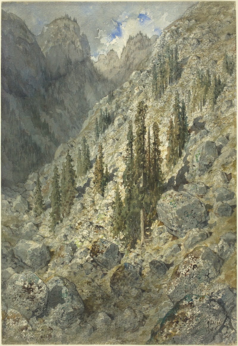 Gustave Doré - An Alpine Valley with Trees and Boulders