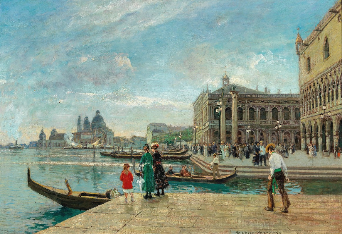Heinrich Hermanns - Venice, a view of St Mark’s Columns and Santa Maria della Salute