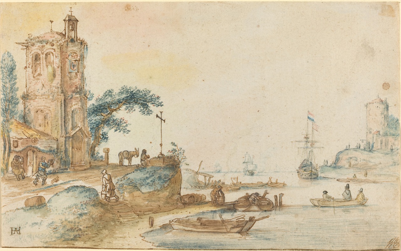 Hendrick Avercamp - Scene with a Tower to the Left