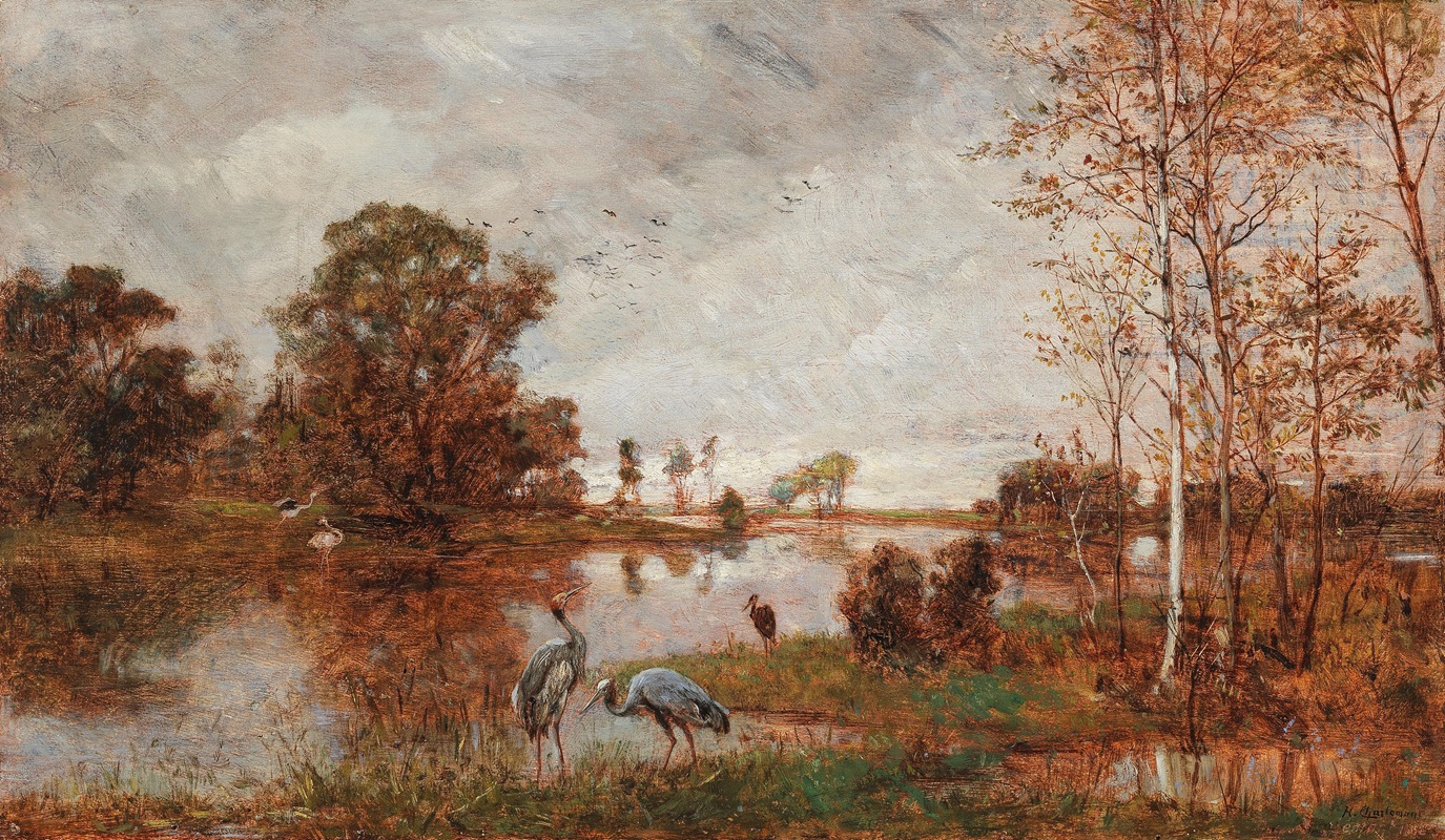 Hugo Charlemont - Herons on the Riverbank