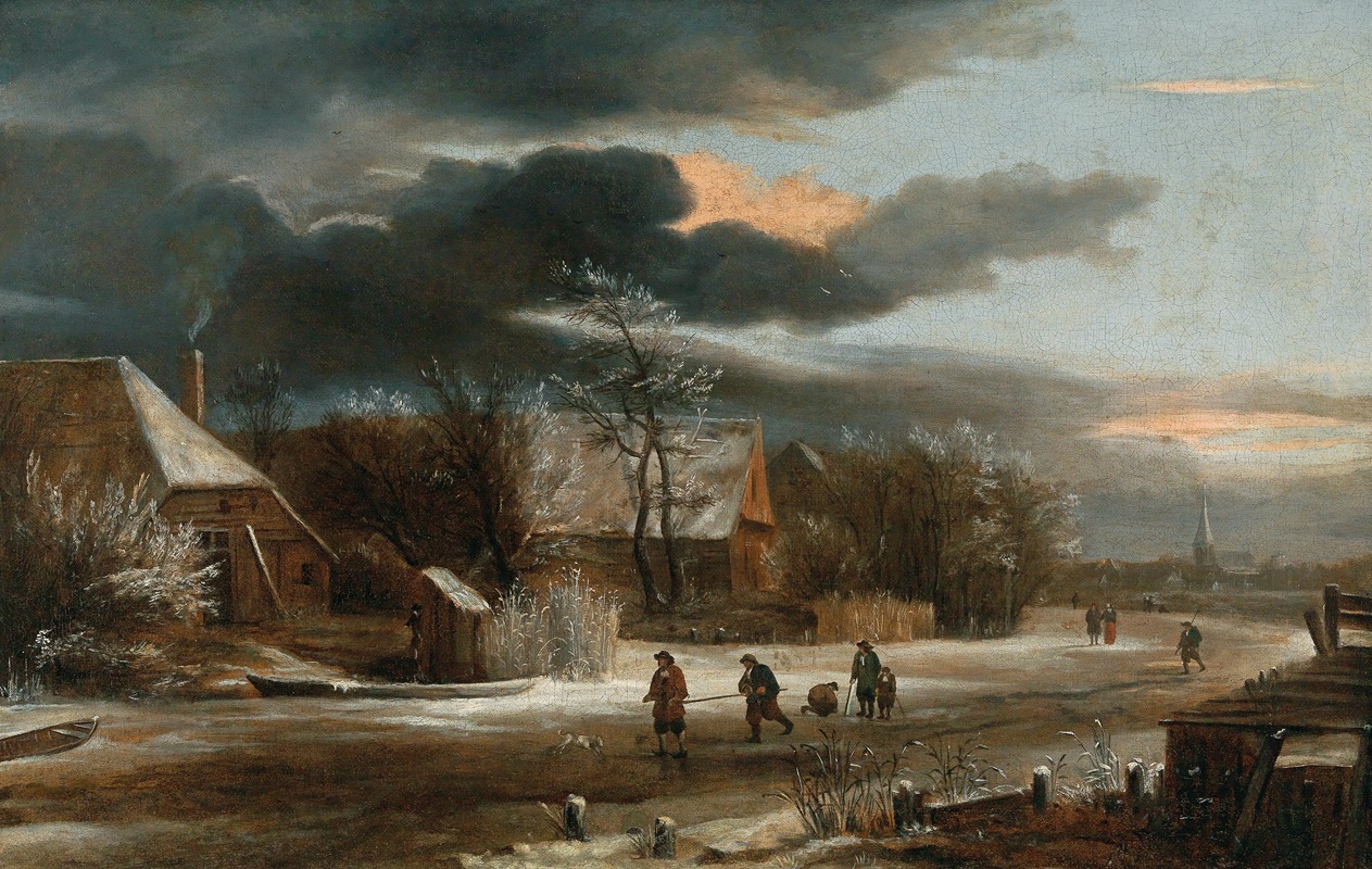 Jacob van Ruisdael - A winter landscape with a village and a frozen canal