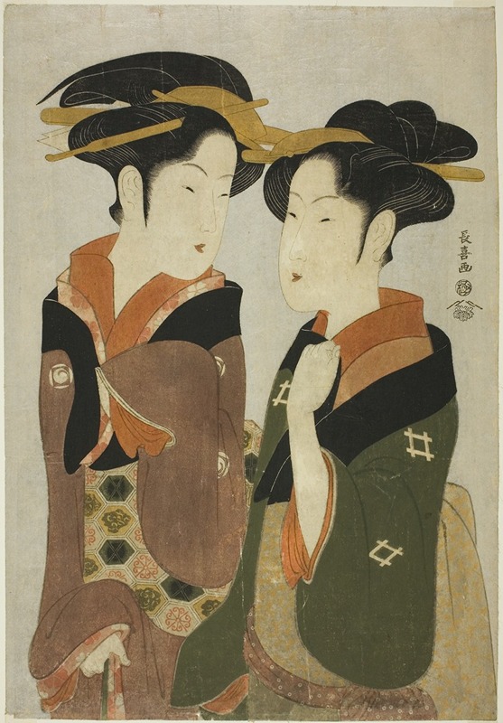 Eishōsai Chōki - Kan, a waitress of the Izutsuya, and the geisha Fuseya of the Ogiya