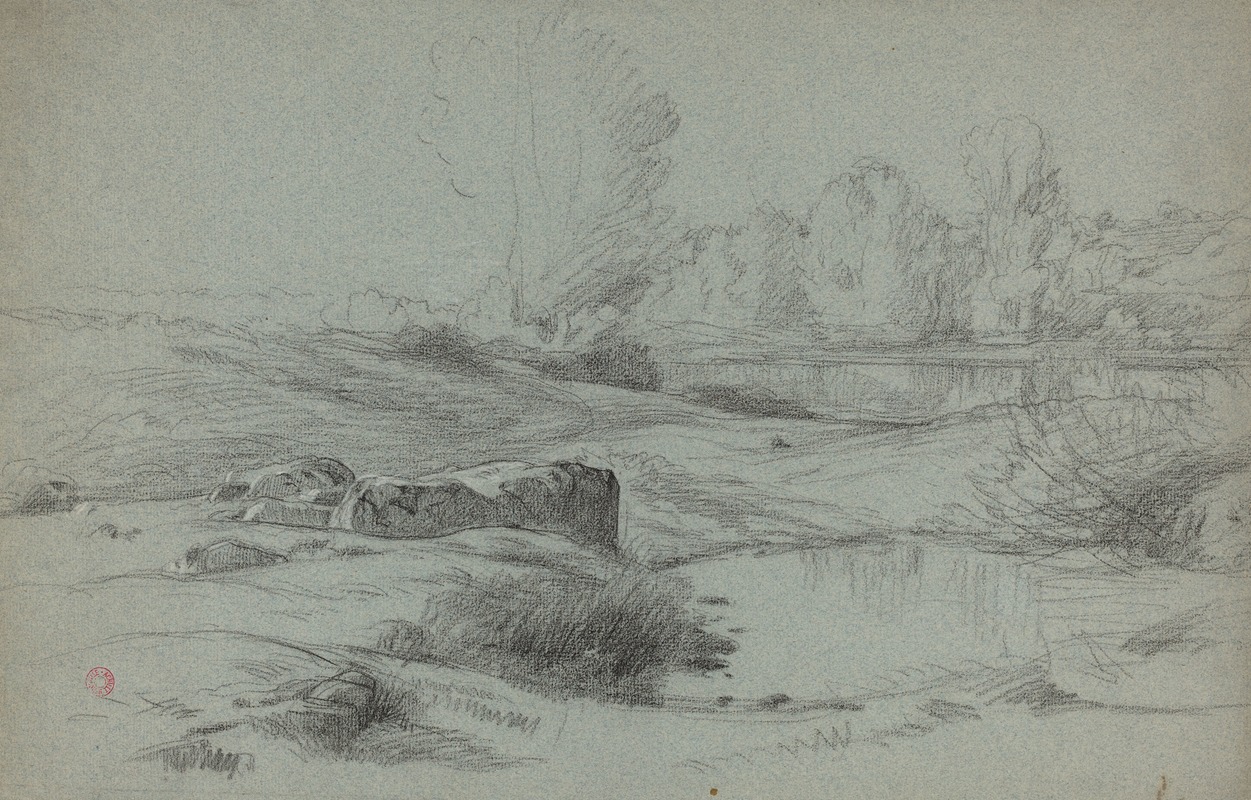 Jean-Achille Benouville - A Rocky Meadow by a River