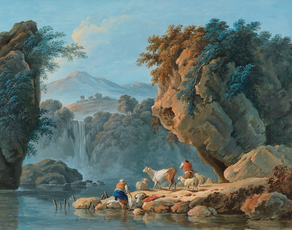 Jean-Baptiste Pillement - A shepherd couple in a mountainous landscape