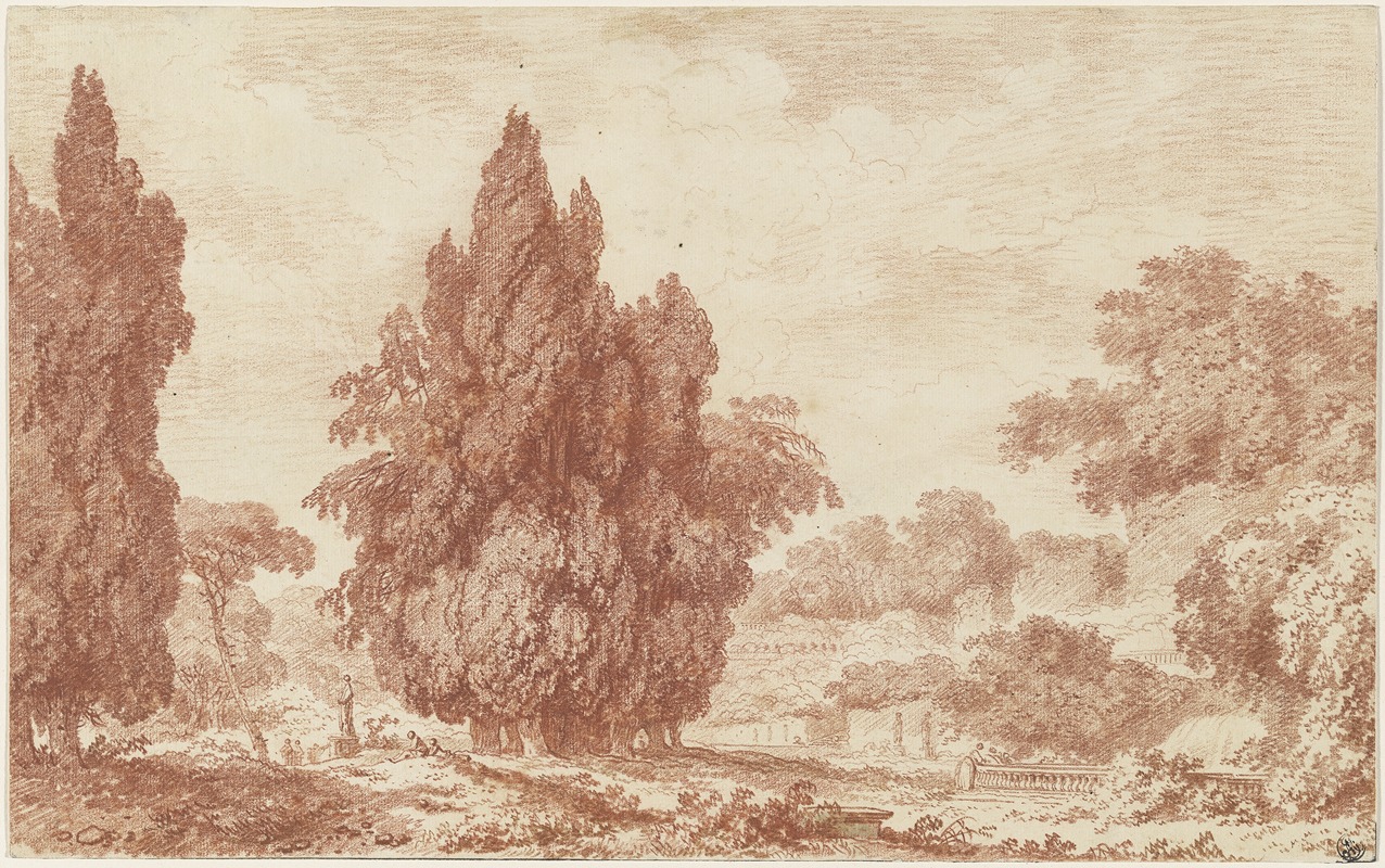 Jean-Honoré Fragonard - A Stand of Cypresses in an Italian Park