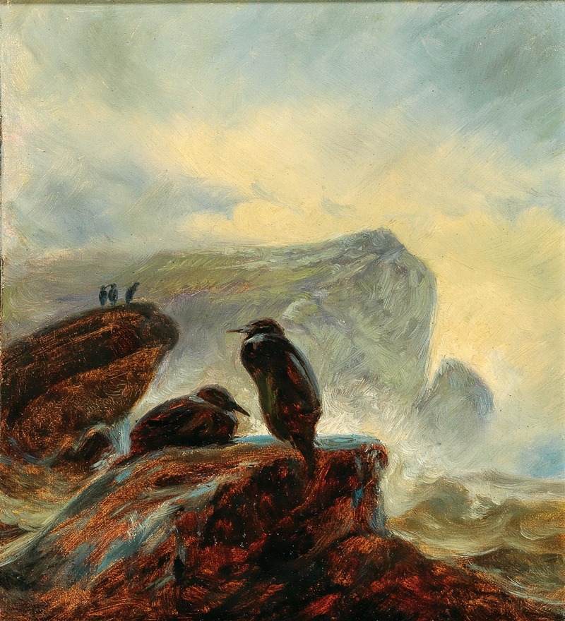 Friedrich Preller the Elder - A Landscape with Cormorants on a Rock,