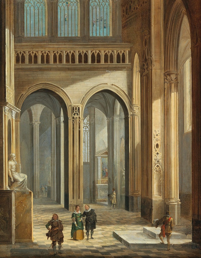 Johann Ludwig Ernst Morgenstern - A church interior with figures dressed in seventeenth-century costume