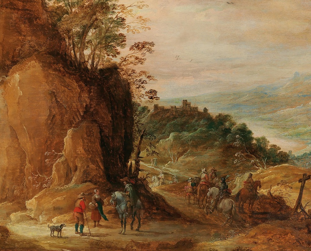 Joos de Momper - A rocky landscape with horsemen