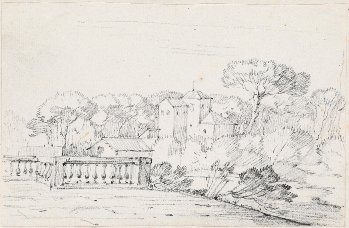 Joseph-Marie Vien - Terrace by a River with a Villa and Trees Beyond