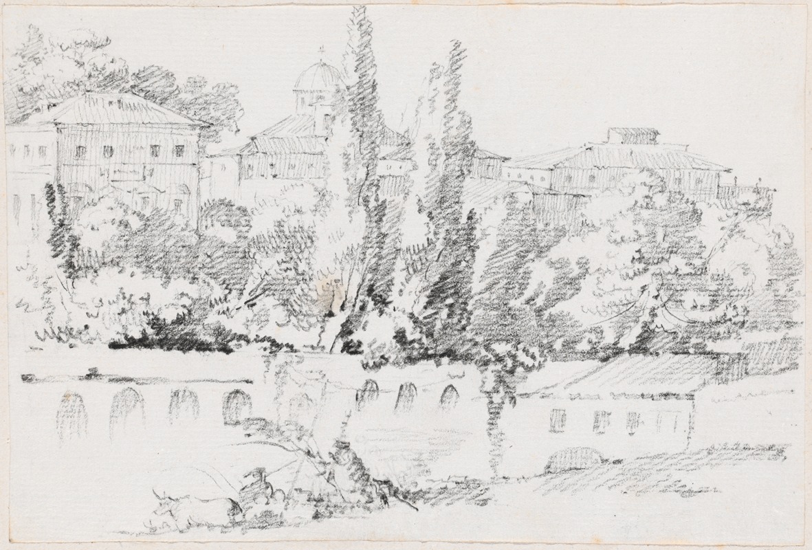 Joseph-Marie Vien - Walls of Rome with Santa Maria del Popolo in the Distance