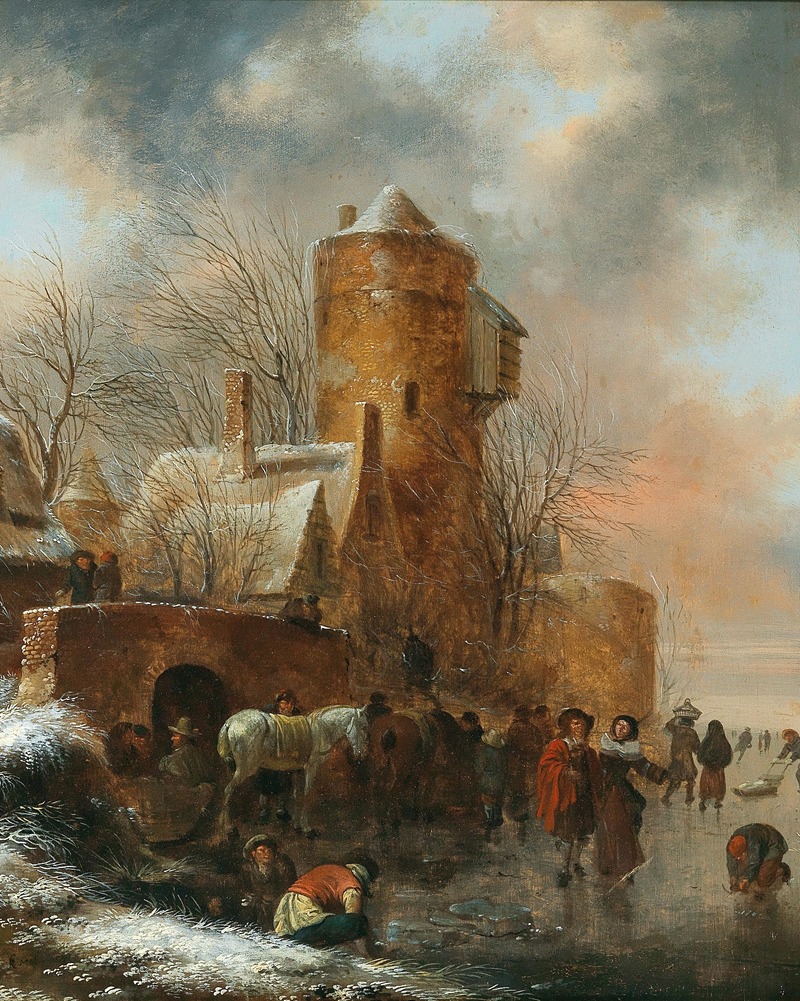 Nicolaes Molenaer - A winter landscape with a fortified town