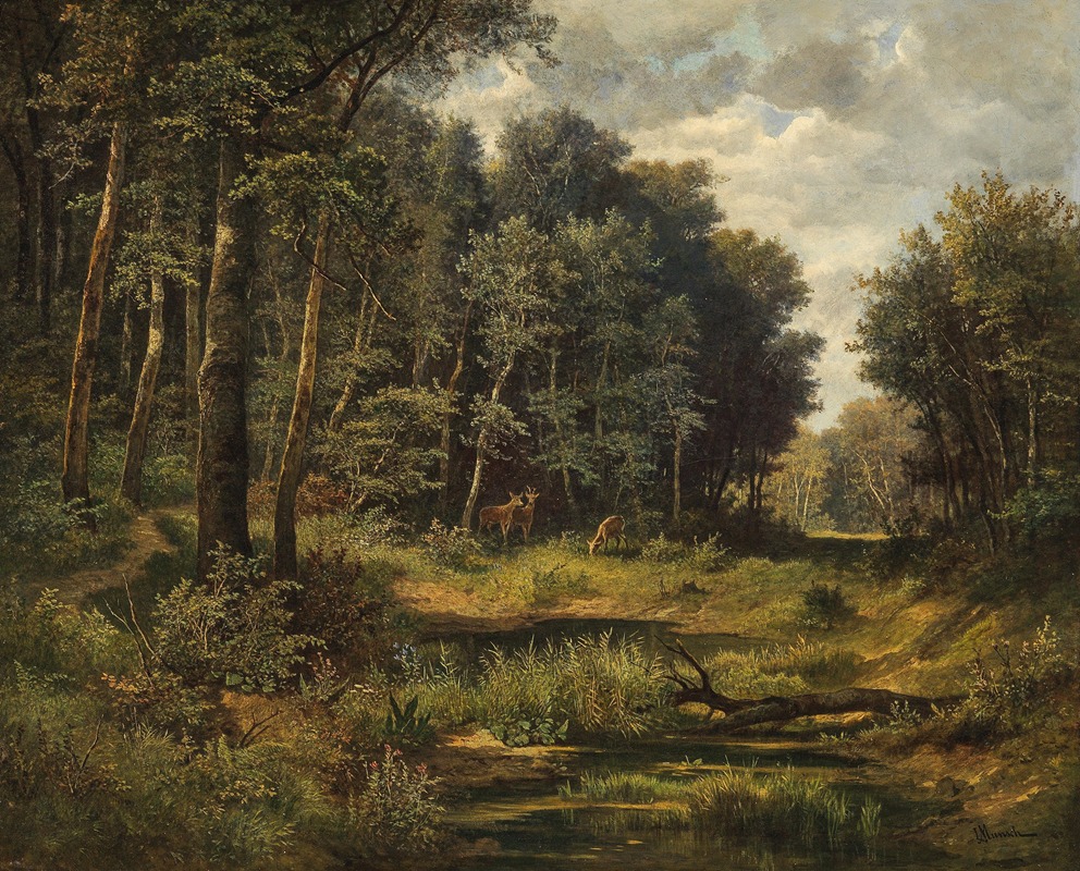 Leopold Munsch - Roe Deer at the Forest Pond