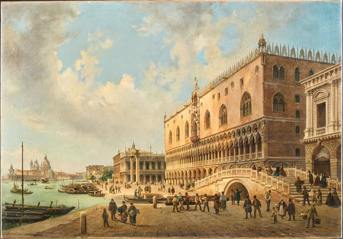 Luigi Querena - The Doge’s Palace, the Piazzetta and the Biblioteca in Venice, with Santa Maria della Salute beyond