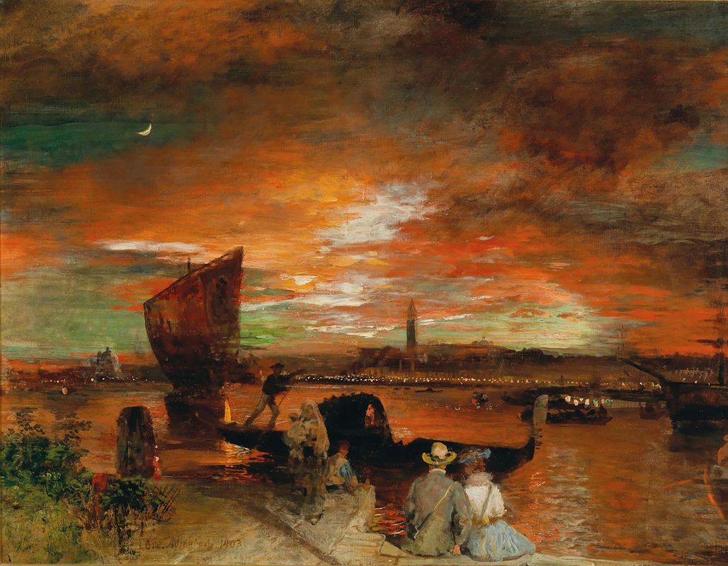 Oswald Achenbach - A scene at dusk in Venice