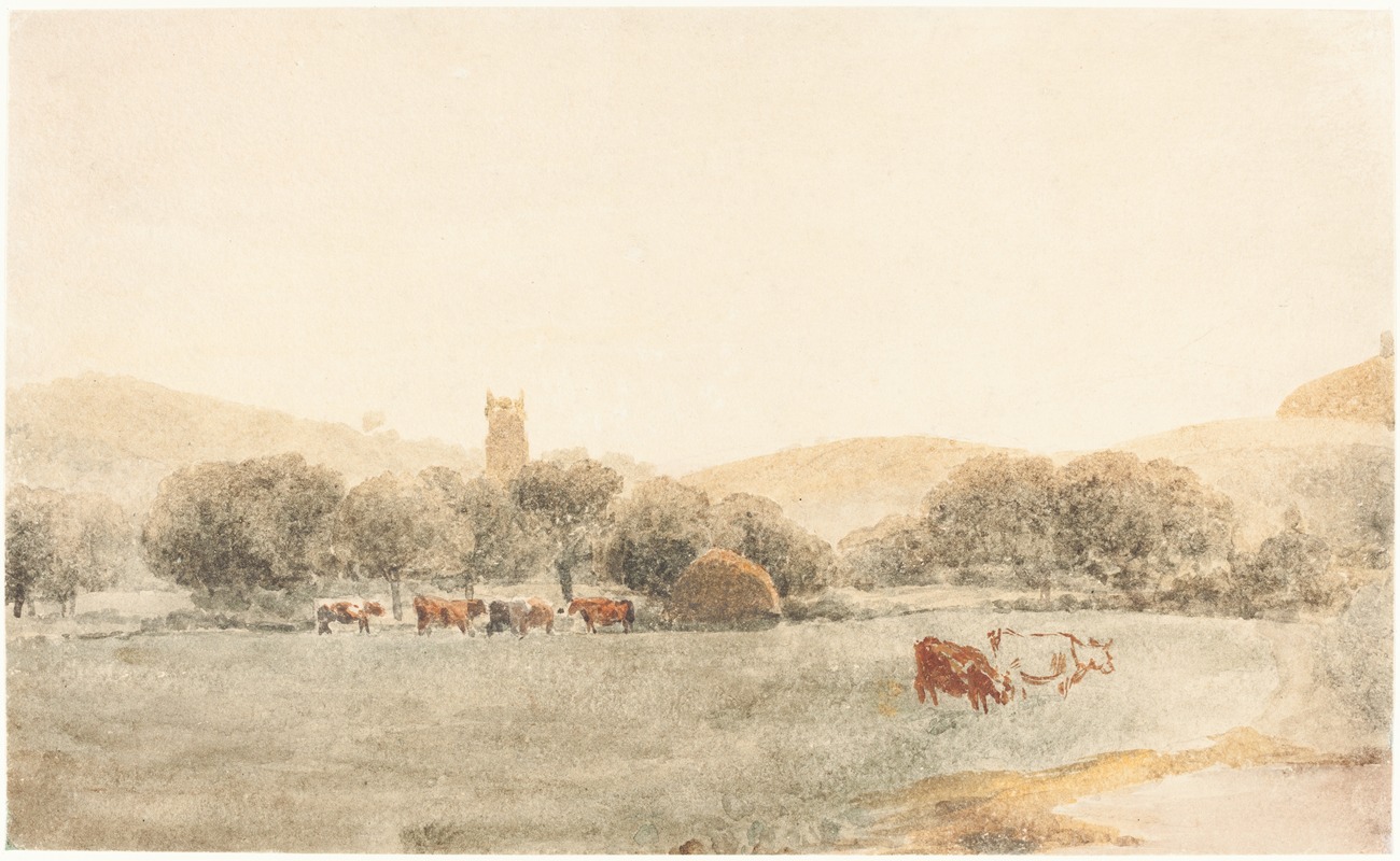 Peter De Wint - A Meadow with Cattle near Glastonbury