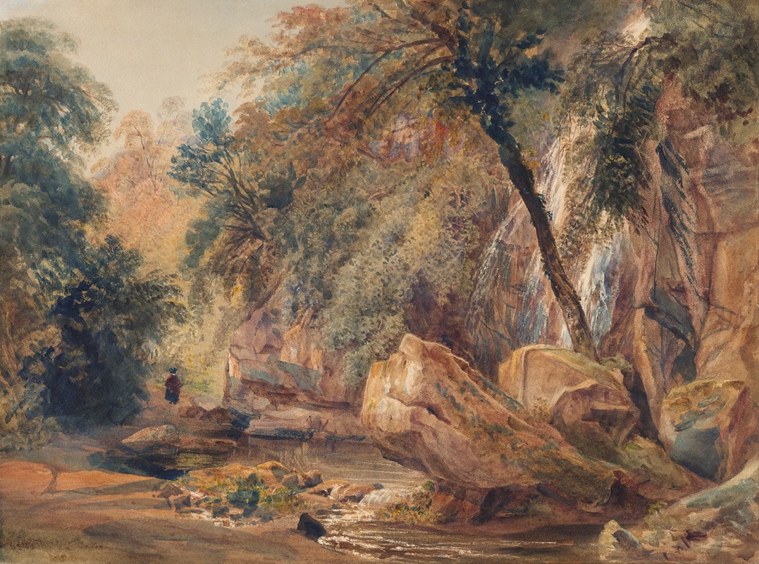 Peter De Wint - Waterfall in the Dingle at Badger Hall