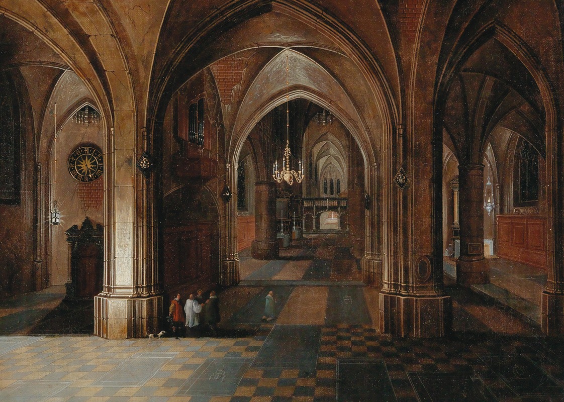 Pieter Neeffs the Elder - A church interior by night