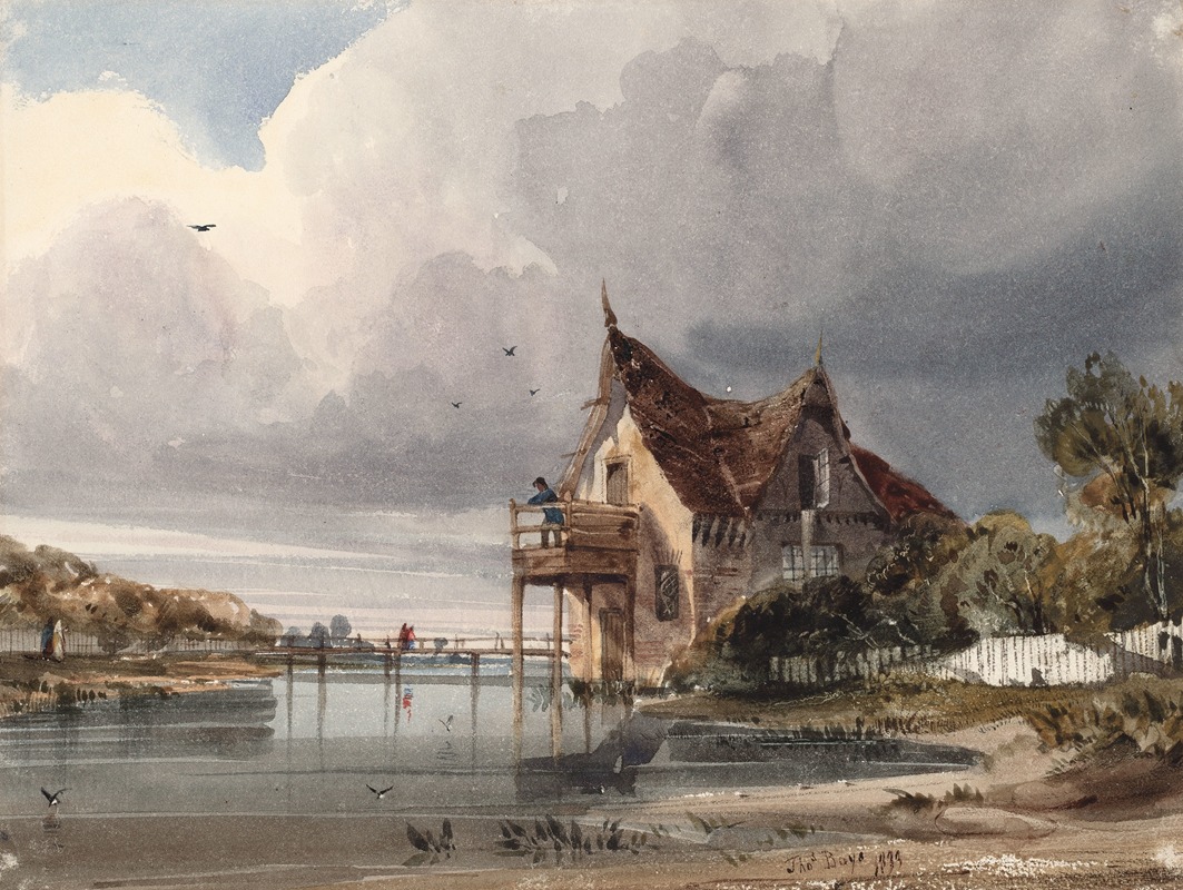 Thomas Shotter Boys - A River and Cottage with White Paling
