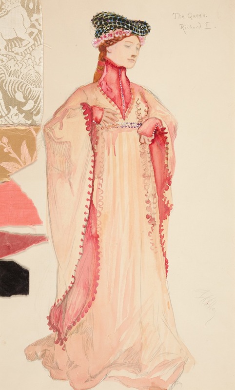 Edwin Austin Abbey - The Queen (in pink), costume sketch for Henry Irving’s 1898 Planned Production of Richard II